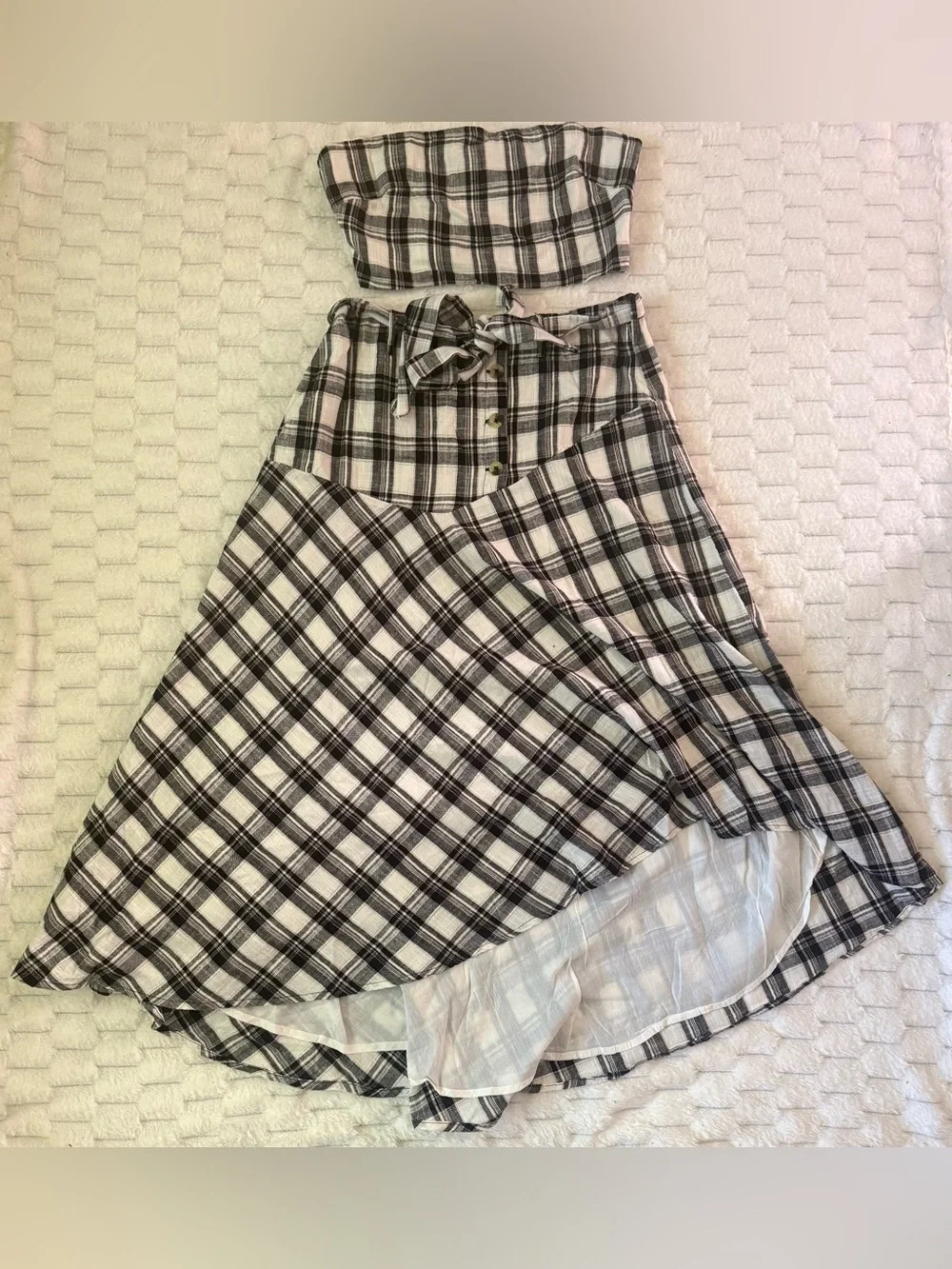 FREE PEOPLE After You Set MAXI SKIRT + TOP Black & White Plaid Boho NWT $168